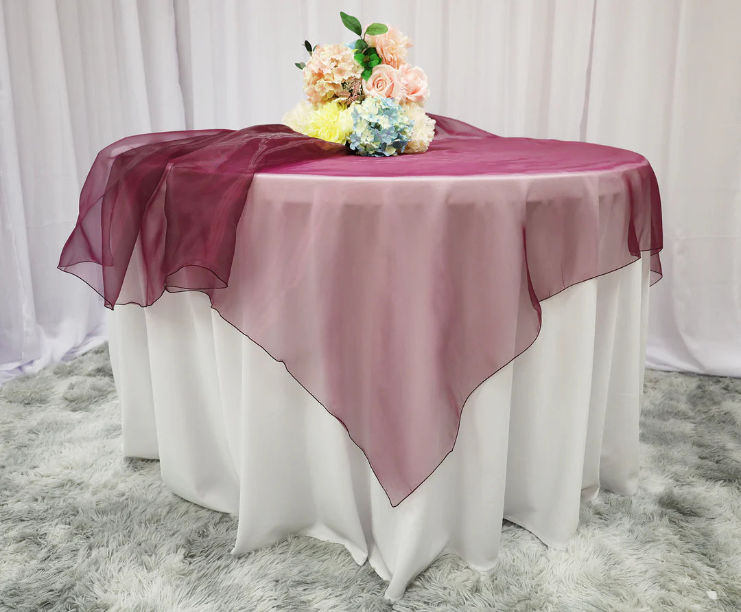 70x70 sheer maroon table squares