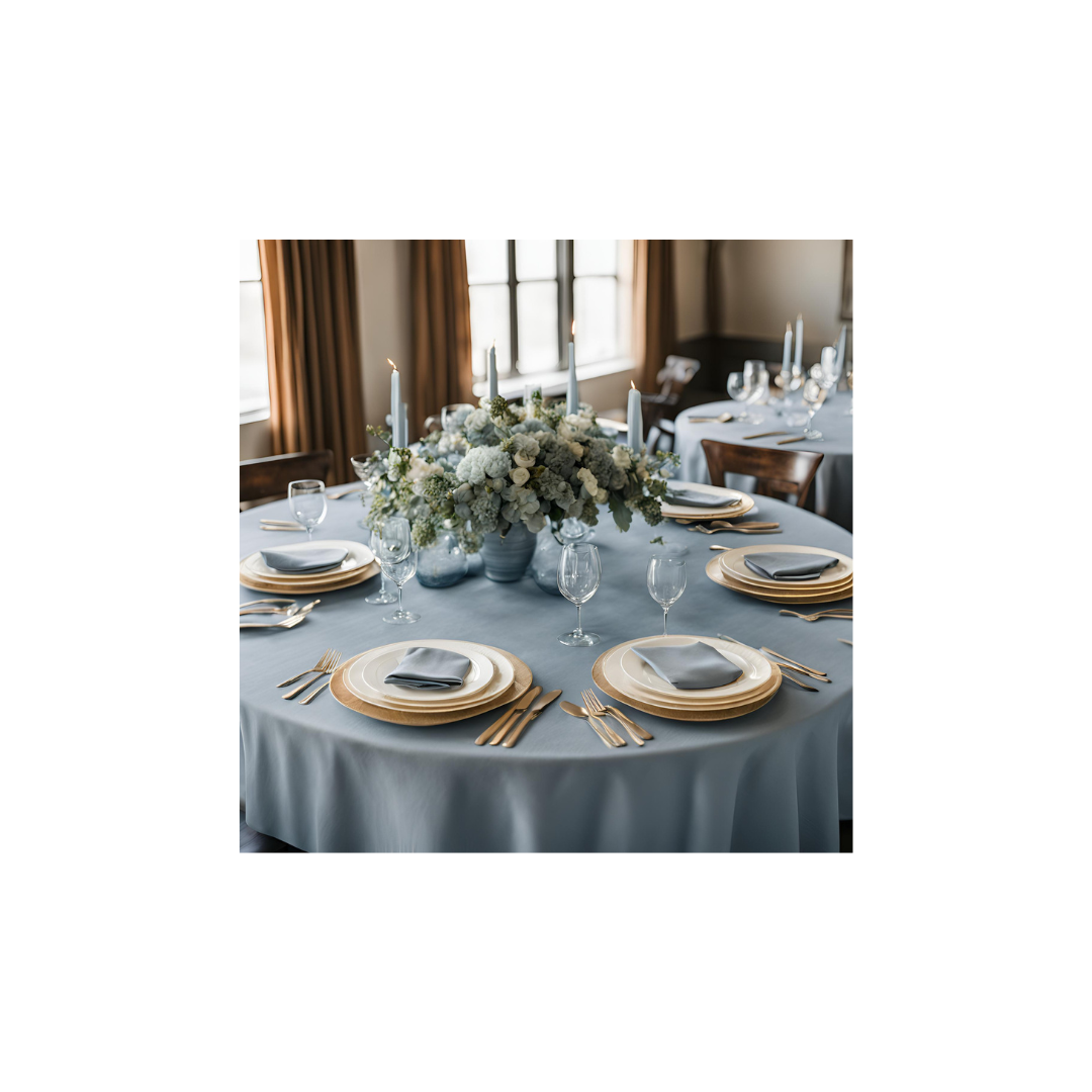 Linen - Dusty Blue Table Cloth, Premium Polyester Round 120"