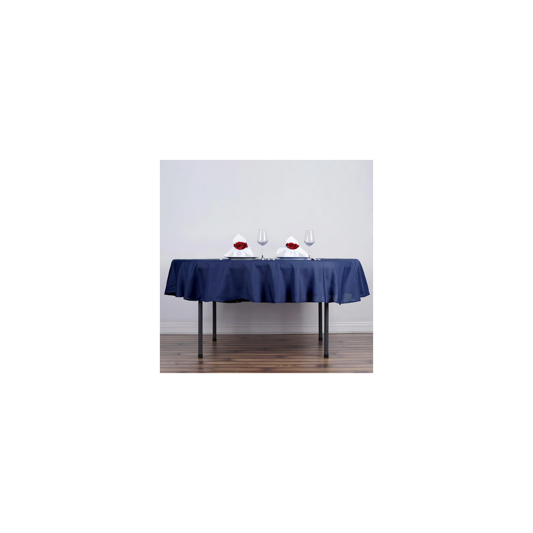 Linen - Navy Blue Table Cloth, Premium Polyester Round 90"