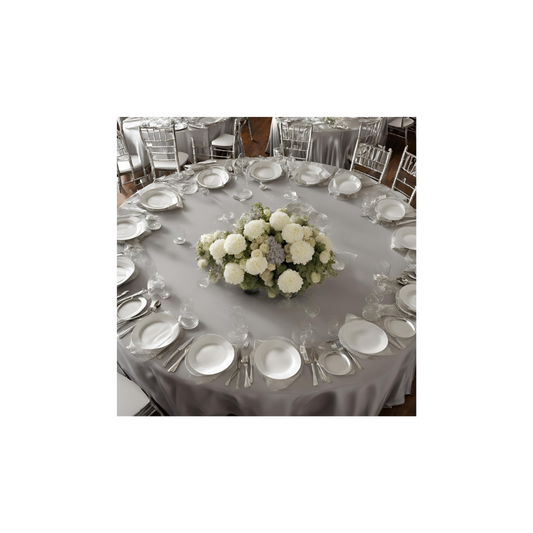 Linen - Silver Table Cloth, Premium Satin Round 120"