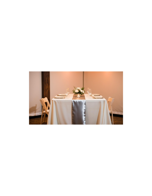 Silver satin table runners