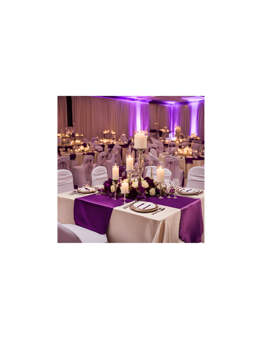 Purple satin table runners
