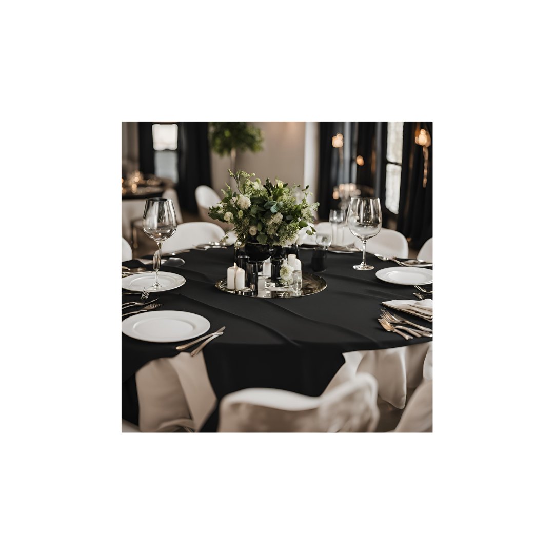 Linen - Black Table Cloth, Premium Polyester Round 90"