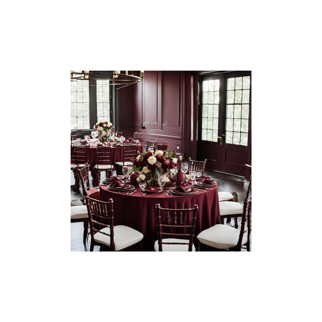 Linen - Burgundy Table Cloth, Premium Polyester Round 120"