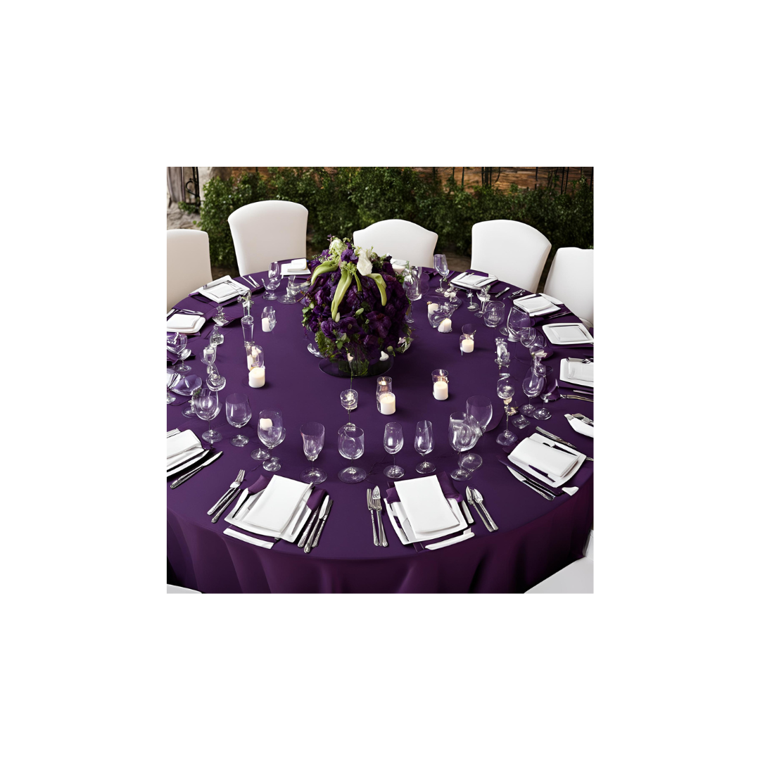 Linen - Eggplant Purple Table Cloth, Premium Polyester Round 120"