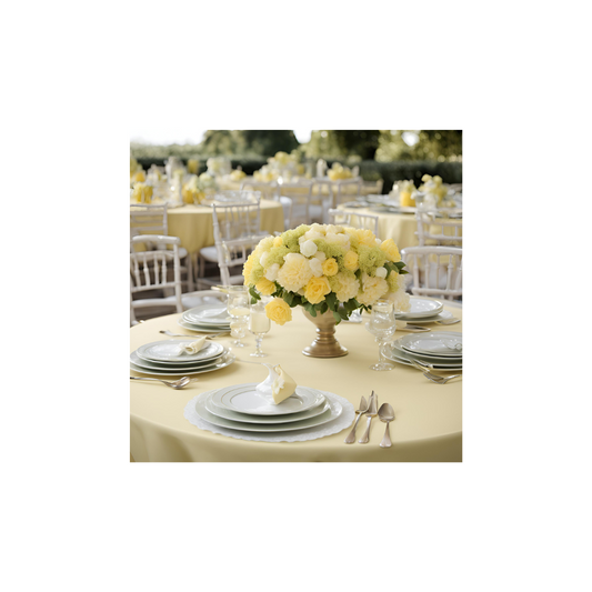 Linen -Pastel Yellow Table Cloth, Premium Polyester Round 120"