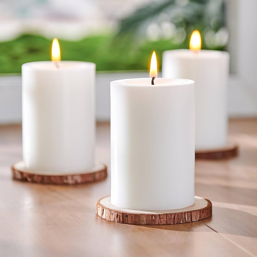 White Pillar Candles with Vase or Decor