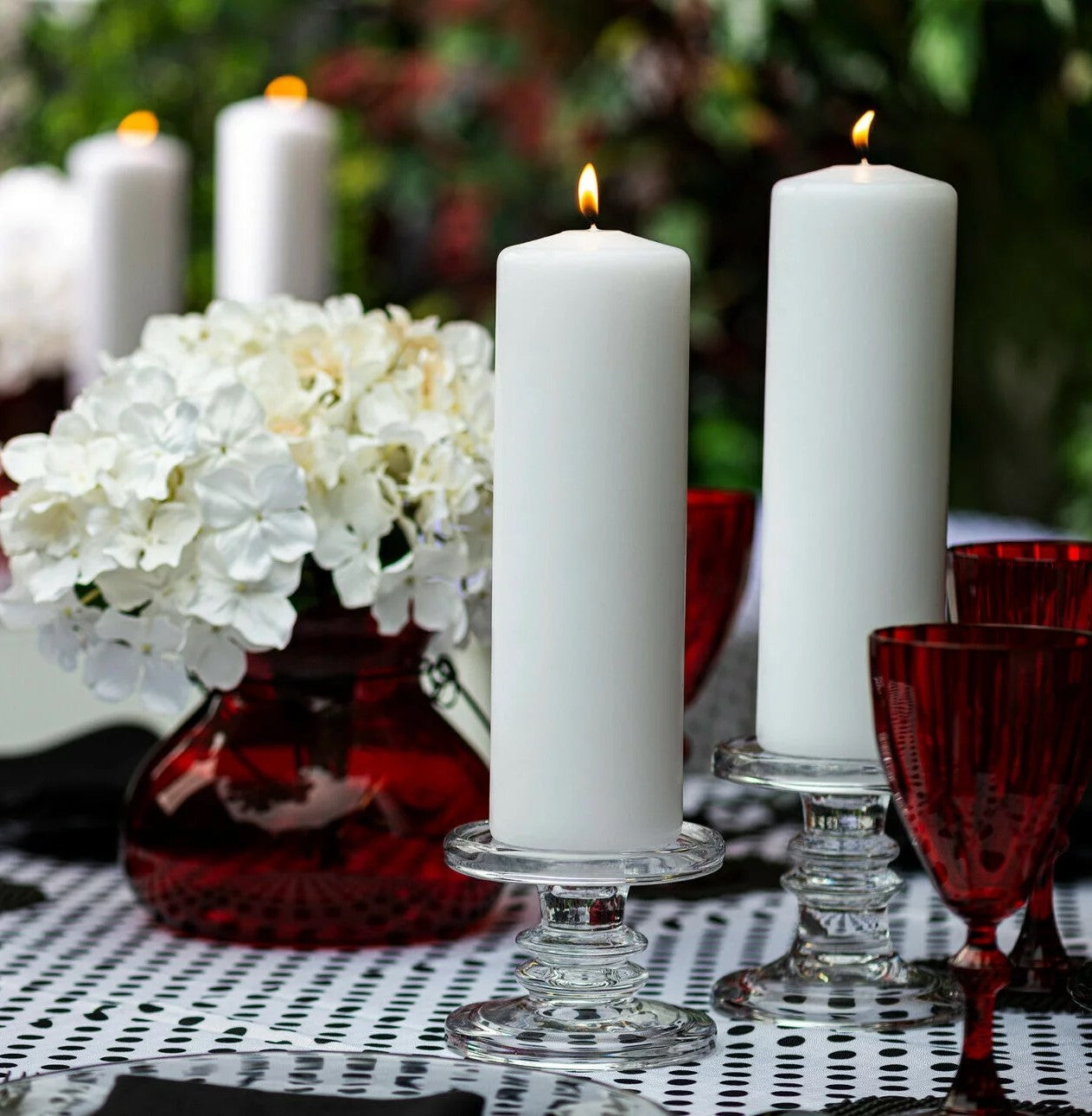 White Pillar Candles with Vase or Decor