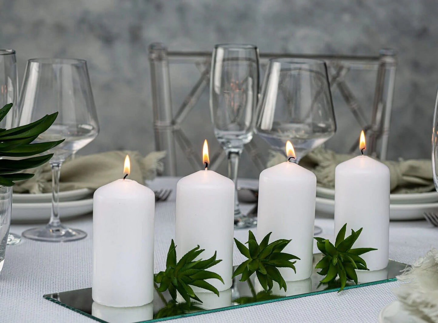 White Pillar Candles with Vase or Decor