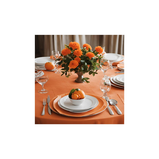 Linen - Tangerine Table Cloth, Premium Polyester Round 120"